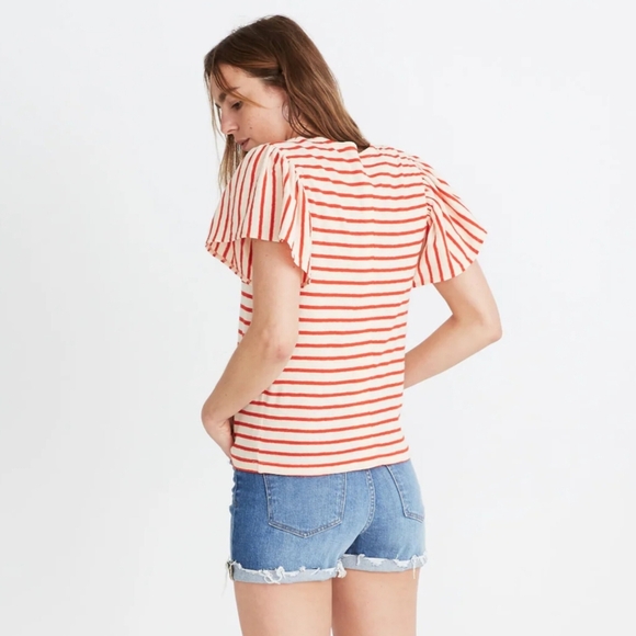 Madewell Tops - Madewell Flutter-Sleeve Tee in Yorktown Stripe